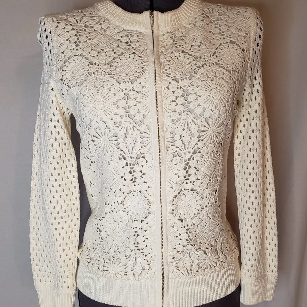 Tory Burch Trixy Cardigan Ivory Crochet Size XS